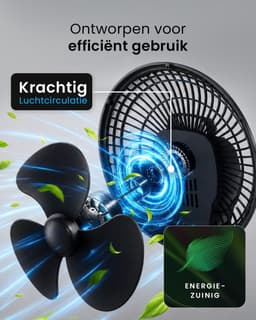Tafelventilator met Klem – 360° Draaibaar – 2 Snelheden – Stille Mini Ventilator – 20 cm Zwart — thumbnail 2