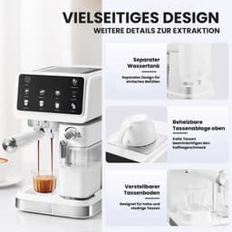 Zerova Espressomachine - Koffiemachines - Koffiezetapparaat - Alles-in-één Koffiezetapparaat - Automatisch Melkschuimsysteem - Wit — thumbnail 3