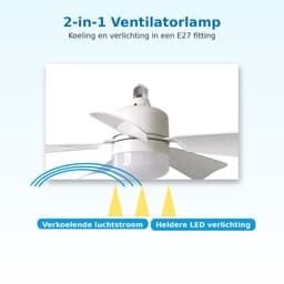 Plafondventilator met Licht - E27 30W LED Plafondlamp met Ventilator - Afstandsbediening - 3 Snelheden en 3 Kleurtemperaturen - Timing Functie - Modern Design voor Slaapkamer en Woonkamer - Wit — thumbnail 5