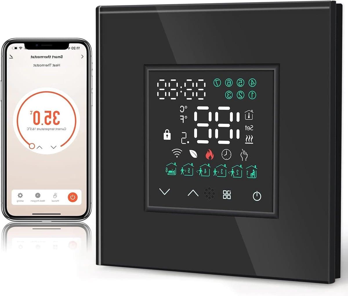 Slimme Thermostaat - Verwarming Regelaar - Energie Besparen - App & Spraakbesturing - 86 cm - Zwart — afbeelding 1