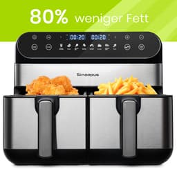 Airfryer XXL - Dual Zone Heteluchtfriteuse - Airfryer Dubbele Lade - 10L Capaciteit - LED Touchscreen - 8 Kookprogramma's - Voor Gezinnen - 40,5 cm - Zwart — thumbnail 3