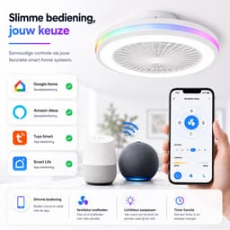 Plafondventilator met Verlichting 50 cm – Fluisterstil – Slimme RGB LED Lamp – App & Afstandsbediening – Google Home & Alexa – 6 Snelheden – Zomer & Winterstand — thumbnail 5