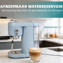 Vankel Halfautomatische Espressomachine - 20 Bar Hogedruk Extractie - 1400W Pistonmachine - 1L Waterreservoir - Met Stoompijpje voor Melkschuim - Koffiemachine voor Thuisgebruik - Blauw — thumbnail 5