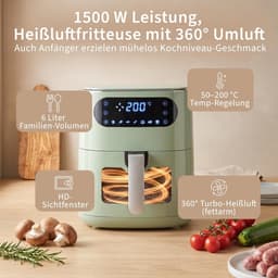 Heteluchtfriteuse - Groen - 6 liter - Met Kijkvenster en Touchscreen - Voor de Gezinskeuken — thumbnail 3