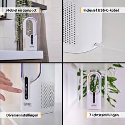 Bladloze Tafelventilator 2500mAh – Stil – 3 Snelheden – Timer – 7-Kleuren Nachtlamp – USB-C – Wit — thumbnail 3