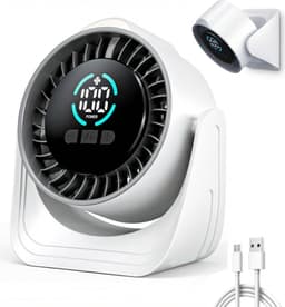 Tafelventilator - draagbare turboventilator, 100 standen traploos regelbaar, stille slaapmodus met nachtlampje, type C snel opladen, 360° tafel- en wandventilator voor outdoor, camping, huis, kantoor — thumbnail 1
