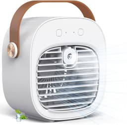 Draagbare luchtkoeler-ventilator – Oplaadbaar (4000 mAh, batterijduur van 4–16 uur); stille bureauventilator; witte persoonlijke luchtkoeler, geschikt voor gebruik in de auto, slaapkamer, op kantoor, op reis en buitenshuis. — thumbnail 1