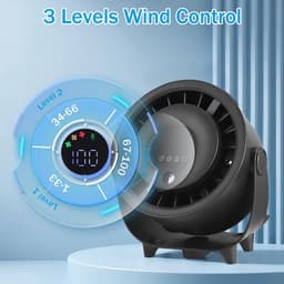 KZQ Zwarte Mini Bureauventilator Met Led Display En 3600 Mah Batterij 3 Snelheden Voor Slaapkamer Studentenhuis En Kantoor — thumbnail 5