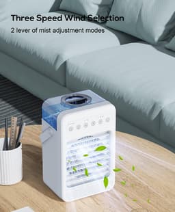 Draagbare bureaulucht ventilator, mini-airconditioner air cooler - 4-in-1 luchtkoeler, koelventilator met 70 graden oscillatie, 4 ventilatorsnelheden, 2 vernevelingsmodi, handgreep, slaapkamer - wit — thumbnail 2