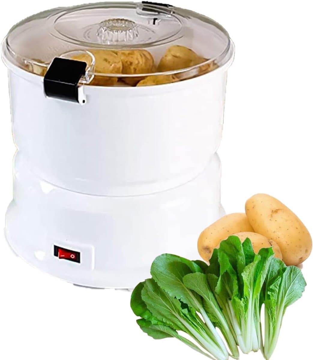 Elektrische Aardappelschiller - Schilmachine Keuken - Snel Groenten Schillen - Dubbele Functie Droger - 85W Vermogen - Wit — afbeelding 1