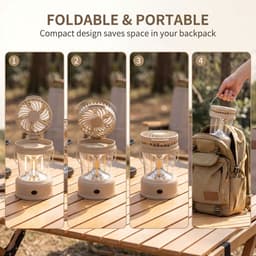 Draagbare LED-kampeerlantaarn met ventilator, 2-in-1 opvouwbaar ontwerp, 18x10 cm, elektrische kampeerlamp met ventilator, oplaadbare buitenlamp, heldere en efficiënte LED-verlichting, voor wandelen, tent, camper en reizen. — thumbnail 4
