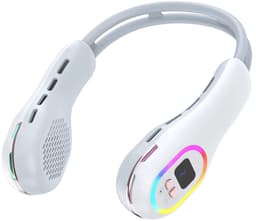 Draagbare nekventilator, draagbare handsfree mesloze nekventilator LED-gekleurd licht, werkuren 2,5-6 uur 3 snelheden 360 ° aanpassing van de windrichting Oplaadbaar - wit — thumbnail 1