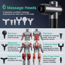 SnelShoppen - Massagepistool Draagbare Stil Diep Weefsel Spiermassagegeweer met 99 Verstelbare Niveaus, 6 Massagekoppen, LCD-aanraakscherm, Houtskoolz — thumbnail 5