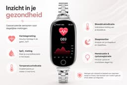 DrPhone EleganceX - Dames Smartwatch met RVS Band - Hartslag, SpO2, Temperatuur, Slaapmonitor en Notificaties – Zilver — thumbnail 2