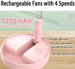 Wclavion-Opvouwbare Staande Ventilator Met Afstandsbediening – Draadloos – Oplaadbaar – In Hoogte Verstelbaar – 4 Snelheden – 7200 mAh – Roze — thumbnail 5