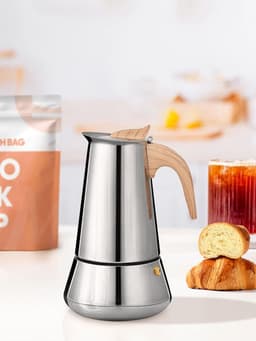Espressomachine Moka, 350 ml, voor inductie, 6 kopjes van roestvrij staal, Italiaanse espressomachine voor alle warmtebronnen — thumbnail 4