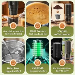 ITRONIQ Draagbare Espressomachine Met Accu - Draadloze Mini Koffiemachine 15 Bar - Voor Nespresso Capsules&Gemalen Koffie - Zwart — thumbnail 2