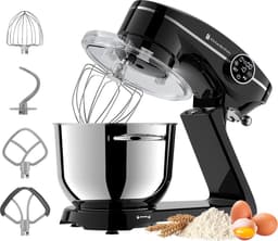 KitchenBrothers Keukenrobot - Keukenmachine - Touch Display en Timer - BPA-vrij - 6,2L - 1800W - Keukenmixer - Aluminium - Zwart — thumbnail 1