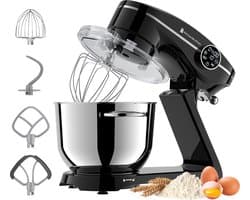 KitchenBrothers Keukenrobot - Keukenmachine - Touch Display en Timer - BPA-vrij - 6,2L - 1800W - Keukenmixer - Aluminium - Zwart