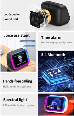 Slimme wekker met Bluetooth-luidspreker, weerweergave, nachtlampje, muziekspeler, verhalenspeler, fotolijst, perfect cadeau, Bluetooth-app — thumbnail 2