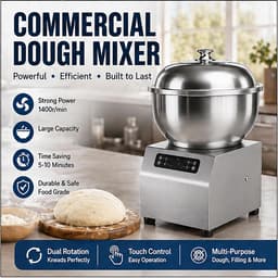 Commerciële Deegmixer - Bloemmengmachine Deegmachine - Brood en Pizza Maken - Dubbele Rotatie Motor - 5 kg Capaciteit - Zilver — thumbnail 4