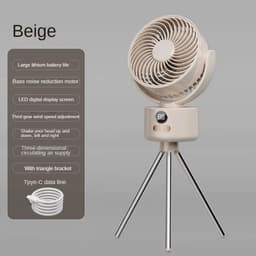 KZQ USB-Bureauventilator met 1200mAh Accu – 3 Standen, Stil (<25dB), 140° Kantelbaar, 120° Oscillerend, Incl. Standaard – Crèmewi — thumbnail 3