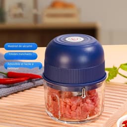 Elektrische hakmolen - Keukenmachine groente - Snel ingrediënten snijden - USB oplaadbaar - 11 cm hoog - Blauw — thumbnail 2