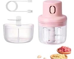 Elektrische Hakmolen - Mini Keukenmachine - Snel Ingrediënten Hakken - USB Oplaadbaar - 9x10x13 cm - Roze