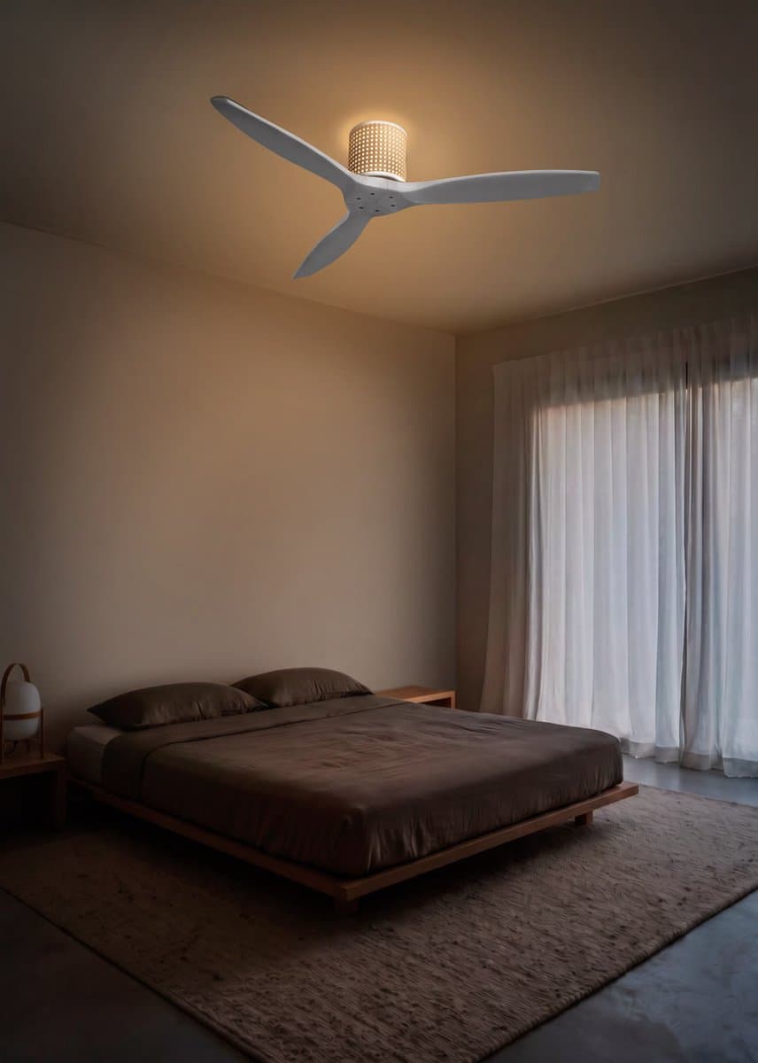 CREATE - Plafondventilator stil 40W (Ø132cm) - Sfeerlicht LED - Afstandsbediening - 6 snelheden - Programmeerbaar - WIND CALM CUSTOM RATTAN — afbeelding 1