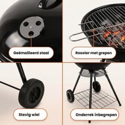 Lomera Kogelbarbecue - Houtskool BBQ met Deksel en Wielen - Ronde Barbecue - Asopvangbak - Kogelgrill - Houtskoolbarbecue - Instelbaar Ventilatiesysteem - Grillrooster - Kolen BBQ - Staande BBQ - Tuinbarbecue - Barbeque — thumbnail 5