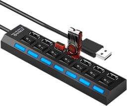 USB Hub - Poort Verdeler - Extern Werk - Onafhankelijke Schakelaars - 7 Poorten - Zwart — thumbnail 1
