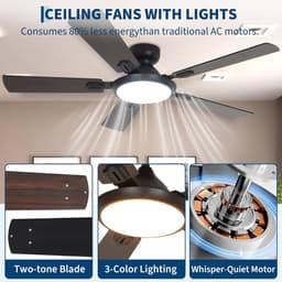 Ventilator - 52 inch plafondventilator - plafondventilator met 5 bladen en DC-motor - inclusief verlichting en afstandsbediening - 130 × 130 × 21 cm - zwart — thumbnail 5