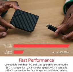 Verbatim Store 'n' Go Mini Diamond Portable SSD 512 GB, USB 3.2 Gen 1 met USB-C Adapter 1000MB/s, Compact 35g, High-Speed Data Transfer, Nero Backup Software, Voor PC & Mac, Zwart — thumbnail 4