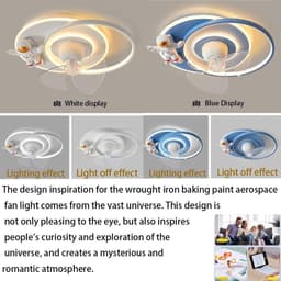 Modern Ceiling Light with Fan, 50 cm Stepless Dimmable Ceiling Light, Children's Room Astronaut 360° Rotating Fan Lamp with Remote Control, LED Ultra Quiet Bedroom Fan Ceiling Light (Whit — thumbnail 2
