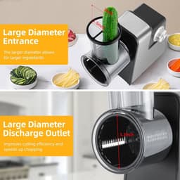 Elektrische kaasrasp en groentehakselaar, 300 W, 7-in-1 snijmachine en versnipperaar met roestvrijstalen messen en one-touch-bediening voor eenvoudige voedselbereiding — thumbnail 4