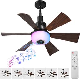 Rosnek E27 Plafondventilator met Verlichting - Inschroefbare Ventilatorlamp met Bluetooth Speaker en RGB Licht - Afstandsbediening - 3 Snelheden - Voor Slaapkamer - Ø52cm — thumbnail 1