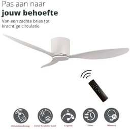 Plafondventilator Brezza 3 blad 132 cm wit - stilste ventilator 2026 – top kwaliteit - energie zuinig – met remote - ventilator voor laag plafond - 6 snelheden – beste alternatief voor airco - zomer en winter stand – witte ventilator — thumbnail 4