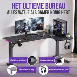 Avalo Gaming Bureau - 160x100x75 CM - L Vormig Hoekbureau - Game Desk Met LED Verlichting - Tafel - Zwart - Hoek Rechts — thumbnail 3