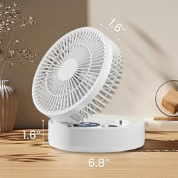 Ulisem - Staande ventilator - 5 snelheden - 1800mAh oplaadbaar - Met make-upspiegel en verlichting - Ingebouwde timer - Opvouwbaar en draagbaar - Voor slaapkamer en kantoor - Wit — thumbnail 5