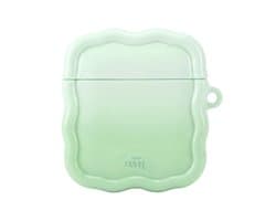 xoxo Wildhearts hoesje geschikt voor AirPods 1 & 2 - Sage Sorbet - Ook als telefoonhoesje verkrijgbaar - Schokbestendige wavy case - Koptelefoonhoesje - Beschermhoes met golvend design - Groen
