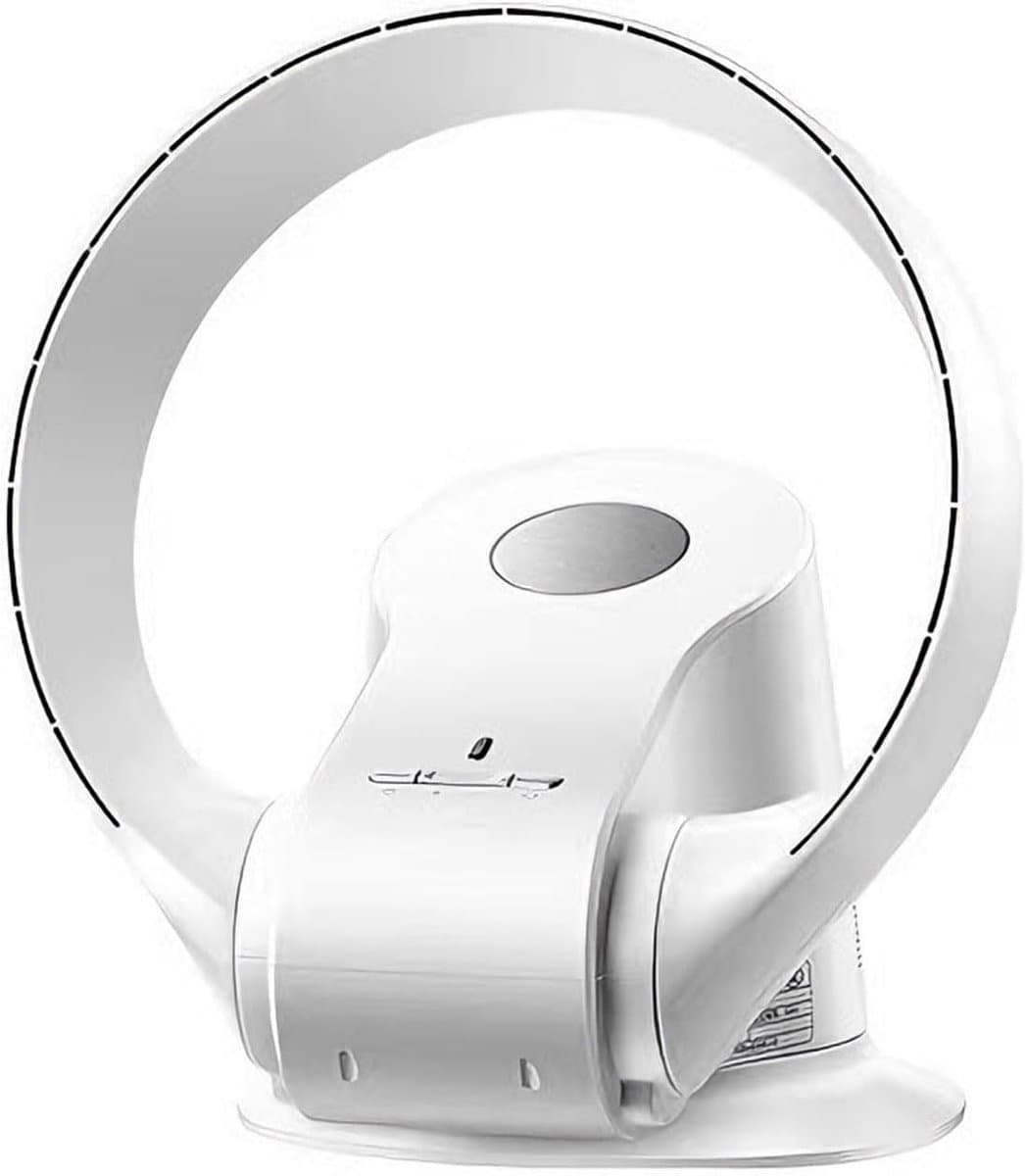 Bladloze Wandventilator 14" – 9 Snelheidsstanden, 90° Oscillerend, Timer, Fluisterstil | Draagbare Tafel- & Wandventilator voor Thuis, Slaapkamer, Kantoor | Inclusief Afstandsbediening – 35W Bladloos Ontwerp (Wit) — afbeelding 1