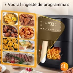 Glitzerlife - Airfryer Heteluchtfriteuse Friteuse - 6L kijkvenster 7 programma's - 11 functies touchscreen timer - 10 x bakpapier voor familiekeuken - 1500W stille anti-aanbak gezinskeuken - Zwart — thumbnail 5