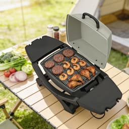 Elektrische Tafelgrill - Barbecue - Draagbare Barbecue en grill - 2,3 kW - Grillwagen - Tafelgrill - met Antiaanbaklaag, Bijzettafels, Vetopvangbak & Deksel - 102 x 48 x 38 cm - Zwart — thumbnail 4