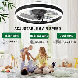 Verte Stille Plafondventilator met Verlichting - Lamp en Afstandsbediening - Zwart - 50CM — thumbnail 5
