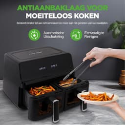 NutriChef Double Basket Air Fryer 8.8 Liter | Oil Free Air Fryer for Family, 9-in-1 Cooking Settings, 360° Air Circulation, Transparent Window, 4.4 Liters per Basket, Black — thumbnail 3