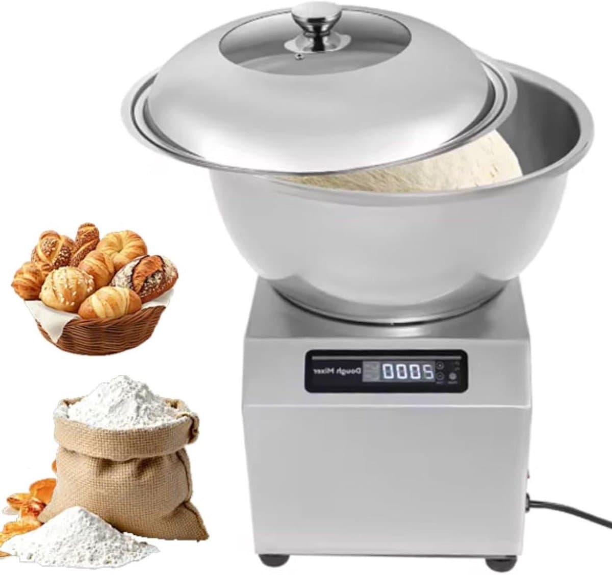 Deegmenger RVS Kom - Deegkneedmachine Standmixer - Bakken en Mengen - Krachtige 1500W Motor - 8 kg Capaciteit - Zilver — afbeelding 1