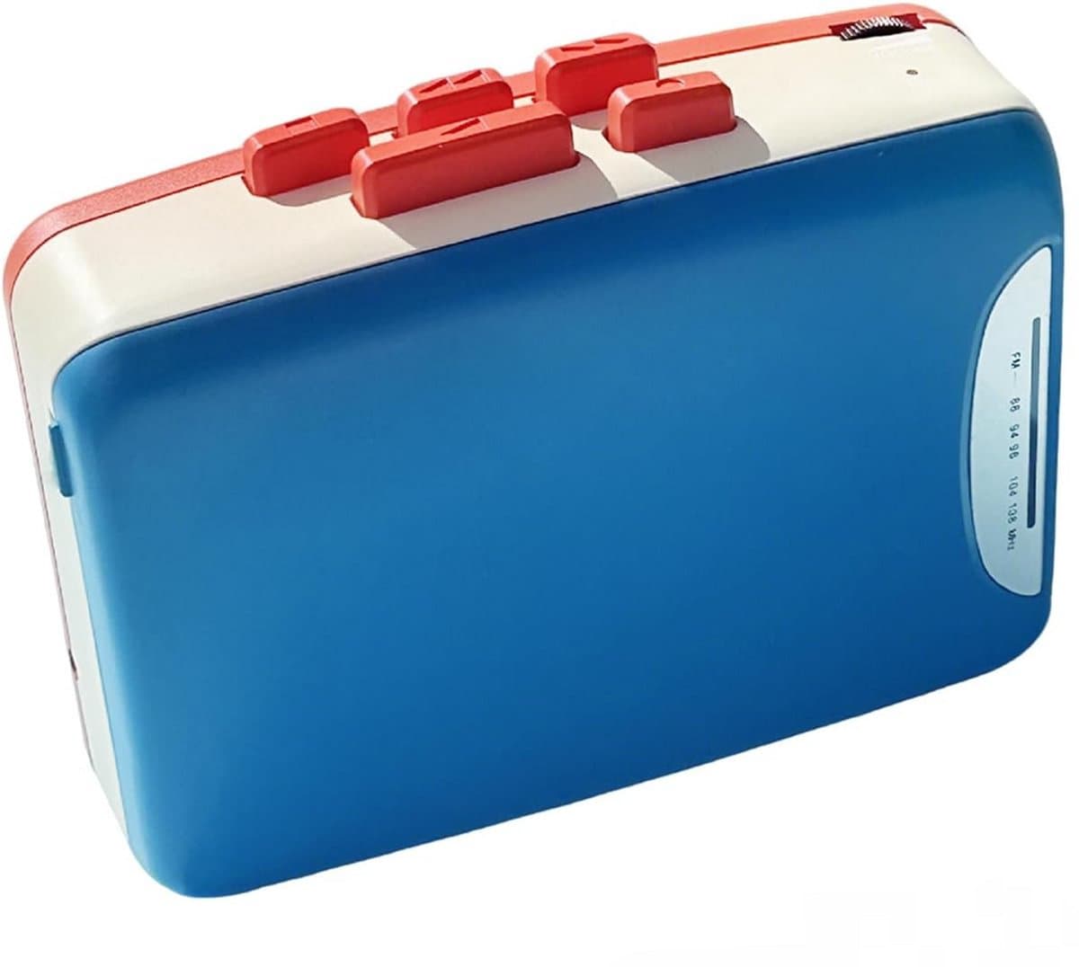 Retro Cassettespeler - 12x9x4cm - Draagbare Walkman met FM Radio & Opnamefunctie - Inclusief Oortjes - USB & Batterij Voeding - Ideaal Cadeau voor Muziekliefhebbers - Blauw — afbeelding 1