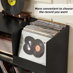 Platenstandaard - Platenspeler Meubel - Vinyl Platenrek voor 300 LP's - Vinyl Opslag met Presentatievlak - LP Houder - Albumhouder - Industrieel Design - Muziekkamer & Woonkamer - Grote Capaciteit - Vinyl Rek - Vintage Bruin & Zwart — thumbnail 5