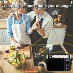 Noodradio - Retekess Draagbare radio - Werkt op batterijen en op Netstroom - Retro radio - FM radio - Keukenradio - Noodradio Denk Vooruit - Handvat - Koptelefoonaansluiting - Zwart (TR604)- Vaderdagcadeau — thumbnail 5