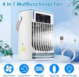 Airco -Mobiele airco - Aircooler - Draagbare airconditioners – Persoonlijke koelventilator met 3 windsnelheden en nachtlampje – 4-in-1 luchtkoeler en mini-airco, draagbaar voor thuis, kantoor, kamer, auto en camping — thumbnail 2